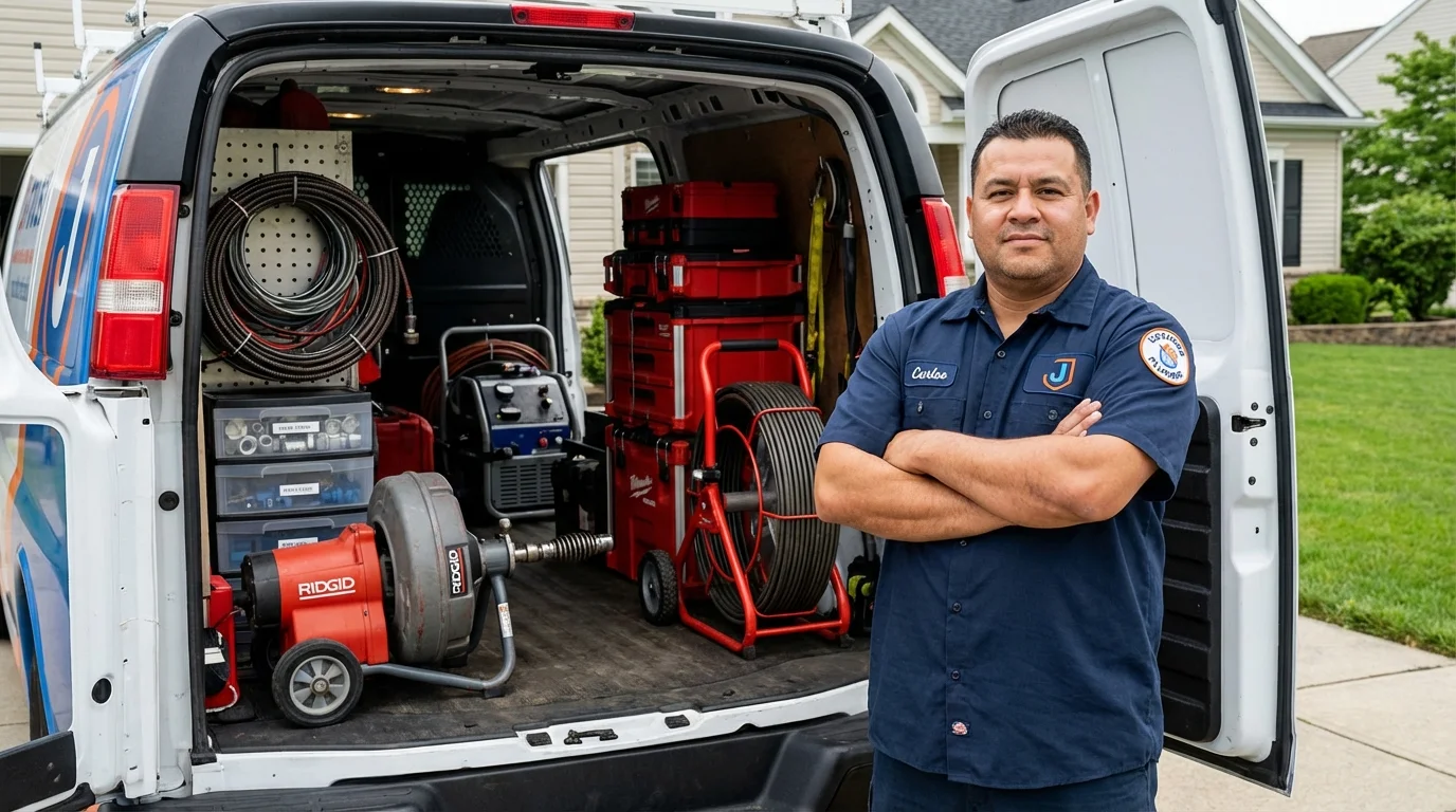 Professional drain cleaning equipment and Johns Plumbing LLC plumber in Lone Star