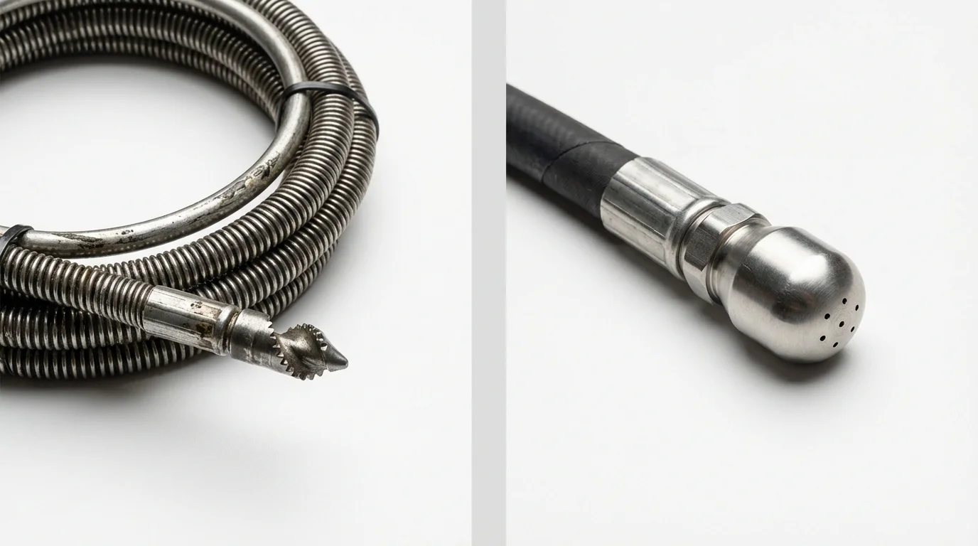 Drain snake cable and hydro jetting nozzle used for drain cleaning in Lone Star, TX