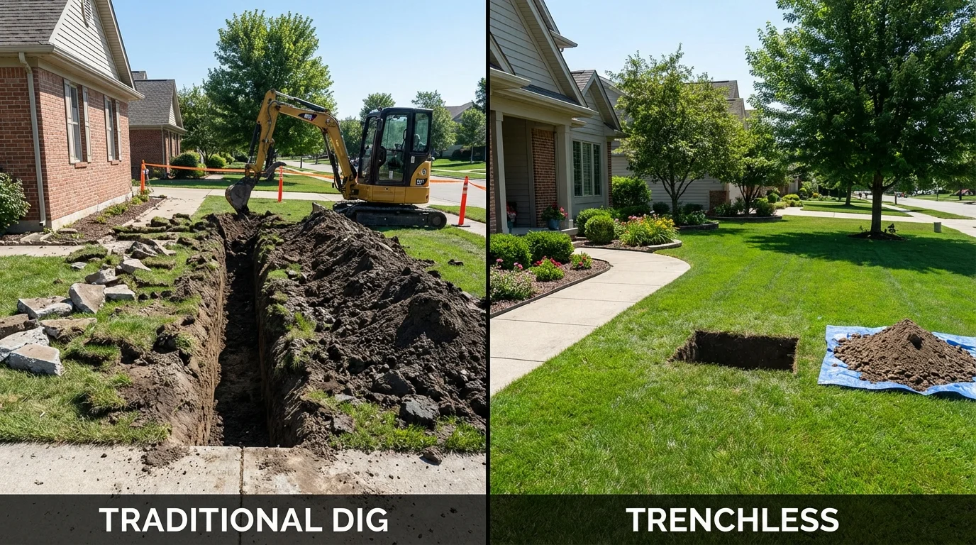 Trenchless sewer repair with minimal yard damage versus traditional excavation in Lone Star, TX